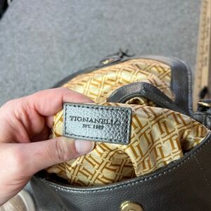 Tignanello purse pebbled Leather grey Crossbody Bag Tassel metallic chic fashion